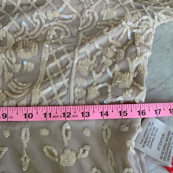 MAC DUGGAL Nude Sequined Illusion High Neck Long Sleeve Midi Dress size 10 NWOT - Picture 8 of 9